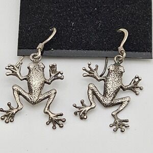 PSCL Peter Stone Signed 925 Sterling Silver 3D Frog Earrings Pierced Dangle